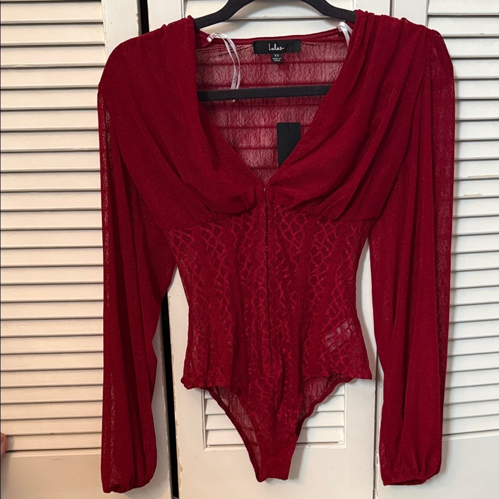 Lulu's Deep Red Lace Bodysuit
